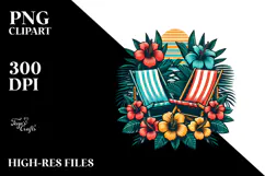 Retro Tropical Flower Beach Chairs PNG Product Image 2