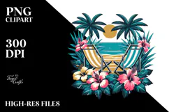 Retro Tropical Flower Beach Chairs PNG Product Image 2