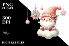 Cute Vintage Christmas Gnomes on a Cloud, Transparent PNG Product Image 1