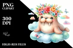Pastel Cartoon-Style Walrus Sitting PNG Product Image 3