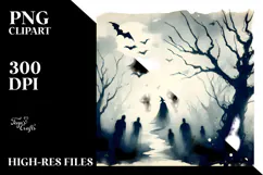 Simple Halloween Scene with Eerie Echoes PNG Product Image 2