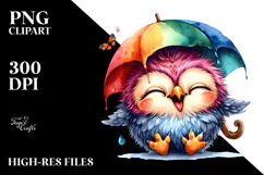 Whimsical Owl Watercolor Art Clipart Product Image 2