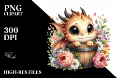 Cute Baby Dragon, Watercolor PNG Product Image 3