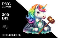 Colorful Baby Unicorn in Judge&#039;s Robe PNG Product Image 1