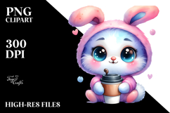 Goofy Baby Bunny with Coffee Cup, PNG Product Image 2