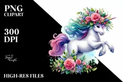 cute Unicorn Running with Floral Wreath PNG Product Image 1