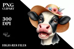 Cow Sun Hat Portrait Smiling | Sublimation | Clipart Product Image 1