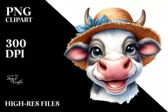 Cow Sun Hat Portrait Smiling | Sublimation | Clipart Product Image 1