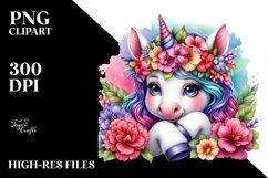 Colorful Baby Unicorn with Lei PNG Product Image 1