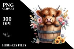 Watercolor Cute Baby Highland Cow PNG Product Image 1