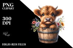 Watercolor Cute Baby Highland Cow PNG Product Image 2
