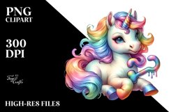 Colorful Baby Unicorn with Clue PNG Product Image 1