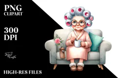 Old Lady Watercolor with Couch and Mug | Sublimation | Product Image 2