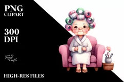 Old Lady Watercolor with Couch and Mug | Sublimation | Product Image 1