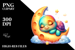 Baby Turtle Sleeping On Moon | Clipart Product Image 2