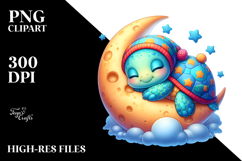 Baby Turtle Sleeping On Moon | Clipart Product Image 2