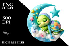 Baby Turtle Sleeping On Moon | Clipart Product Image 2