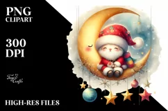 Cute Vibrant Vintage Santa on a Moon PNG Product Image 1