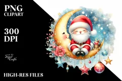 Cute Vibrant Vintage Santa on a Moon PNG Product Image 1