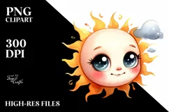 Watercolor Expressive Sun with Big Eyes PNG Product Image 1
