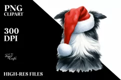 Border Collie with Santa Hat Watercolor Christmas PNG Product Image 1