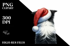 Border Collie with Santa Hat Watercolor Christmas PNG Product Image 1