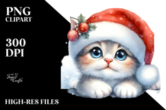 Cute Baby Cat with Big Eyes and Santa Hat PNG Product Image 2