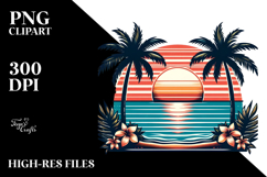 Retro Tropical Beach Sunset PNG Product Image 2