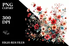 Simple Vintage Red Flowers PNG Product Image 1