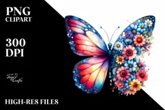 Vibrant Retro Flower Butterfly Clipart Product Image 1