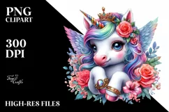 Colorful Baby Unicorn with Ring PNG Product Image 1