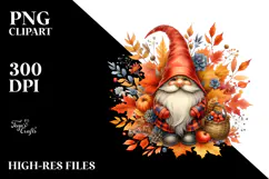Detailed Autumn Gnome Watercolor PNG Product Image 2