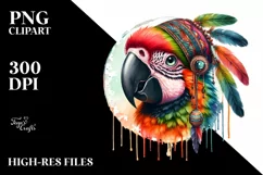 Boho Parrot Portrait Watercolor Clipart Product Image 1