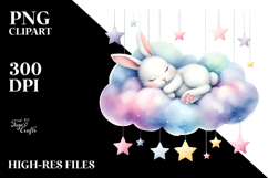 Bunny Sleeping on Cloud with Stars | Clipart Product Image 2