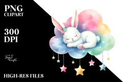 Bunny Sleeping on Cloud with Stars | Clipart Product Image 2