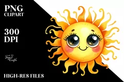Watercolor Funny Expressive Sun PNG Product Image 3