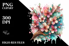 Vibrant Pastel Cherry Blossom Stained PNG Product Image 1