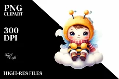 Cute Vibrant Retro Baby Bee PNG Product Image 1