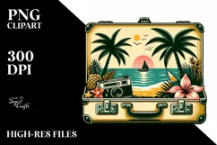 Retro Tropical Island Suitcase Clipart for Tshirt Vector Product Image 1