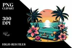Retro Tropical Island Suitcase Clipart for Tshirt Vector Product Image 1