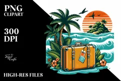 Retro Tropical Island Suitcase Clipart for Tshirt Vector Product Image 1