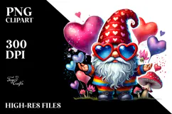 Valentines Gnome with Heart Sunglasses PNG Product Image 2