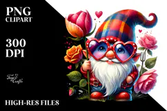 Valentines Gnome with Heart Sunglasses PNG Product Image 2