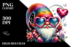 Valentines Gnome with Heart Sunglasses PNG Product Image 2
