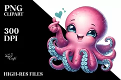 Detailed Octopus Love Sign Watercolor Clipart Product Image 3