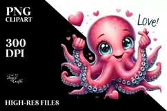Detailed Octopus Love Sign Watercolor Clipart Product Image 3