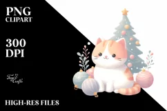 Pastel Christmas Cat, Transparent PNG Product Image 1