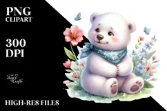 Whimsical Baby Polar Bear Painting, Spring Flower PNG Product Image 2