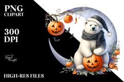 Halloween Polar Bear on Half Moon PNG Product Image 2