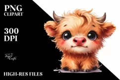 Funny Expressive Highland Cow Baby PNG Product Image 1